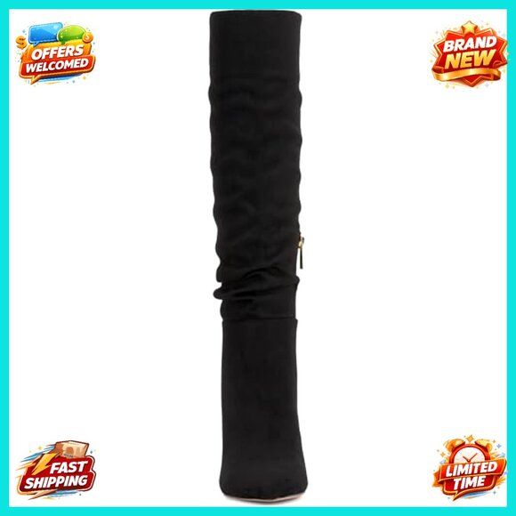 Knee High Slouchy Boots 3.7 Inch Heel Pull On Faux Leather - Picture 2 of 7